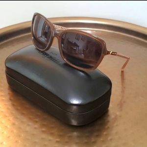 AUTH COACH CRYSTAL BROWN GLITTER GOLD LOGO SIDED POLARIZED SUNGLASSES W/ CASE!